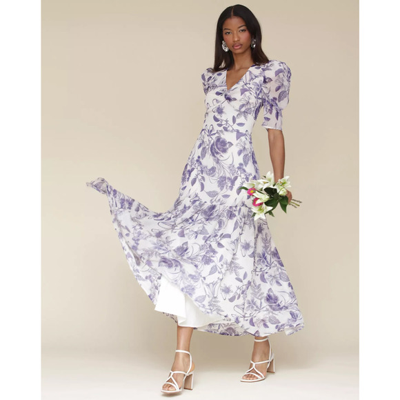 Avec Les Filles Dresses & Skirts - Avec Les Filles Women's Floral-Print Puffed-Shoulder Dress, Size 4, MSRP: 169$